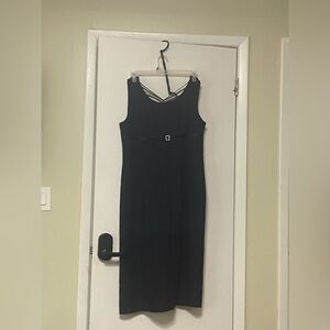 Black Sheath Midi Dress with V-Neck